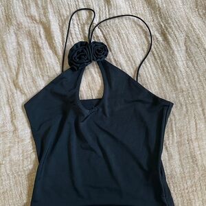 Meshki Black Top with Floral Accents